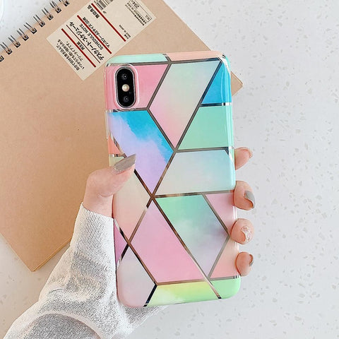 Rainbow Case for iPhone 14 13 12 11 Pro Max XR XS Marble Phone Shockproof Cover Silicone - For iphone 12Mini