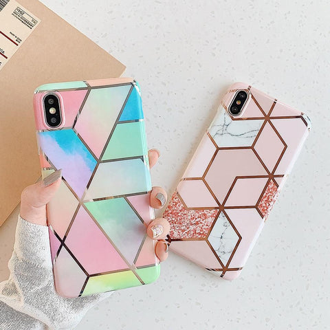 Rainbow Case for iPhone 14 13 12 11 Pro Max XR XS Marble Phone Shockproof Cover Silicone - For iphone 12Mini