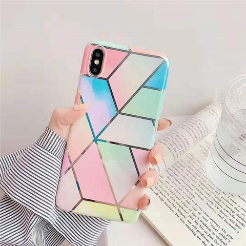 Rainbow Case for iPhone 14 13 12 11 Pro Max XR XS Marble Phone Shockproof Cover Silicone - For iphone 12Mini