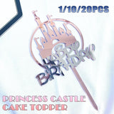 Up to 20pcs Princess Cake Topper Castle Cupcake Party Birthday Supplies Pink - 1pc