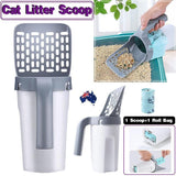 Cat Litter Scoop Integrated Detachable Shovel Holder Poop Pet Sifter Cleaning - 2 Roll Garbage Bags