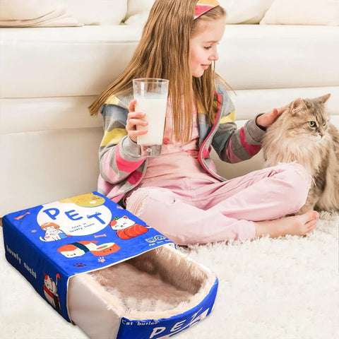 Rectangular Cookie Box Pet Bed for Cats Dogs Cat Bed Kitten Puppy Soft Pet House - Red M