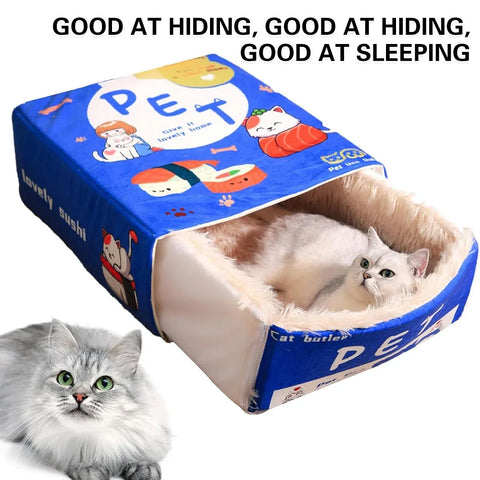 Rectangular Cookie Box Pet Bed for Cats Dogs Cat Bed Kitten Puppy Soft Pet House - Red M