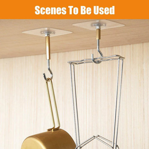 12 PCS Heavy Duty Self Adhesive Hooks Stainless Steel Ceiling Hooks for Home - Closed