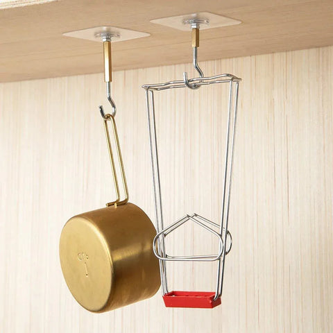 12 PCS Heavy Duty Self Adhesive Hooks Stainless Steel Ceiling Hooks for Home - Closed