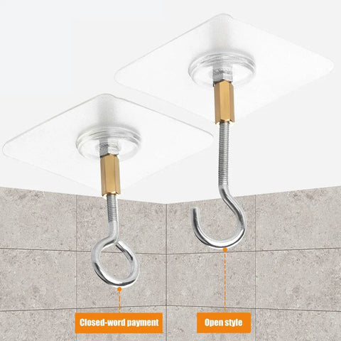 12 PCS Heavy Duty Self Adhesive Hooks Stainless Steel Ceiling Hooks for Home - Closed