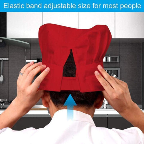 Adjustable Chef Cap with Elastic Band for Kitchen Cooking Baking Catering Use - White