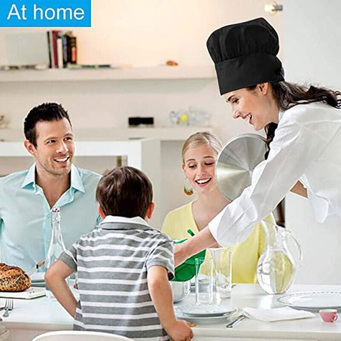 Adjustable Chef Cap with Elastic Band for Kitchen Cooking Baking Catering Use - White