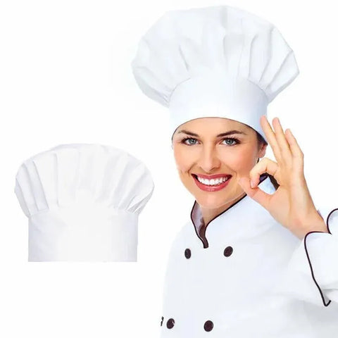 Adjustable Chef Cap with Elastic Band for Kitchen Cooking Baking Catering Use - White