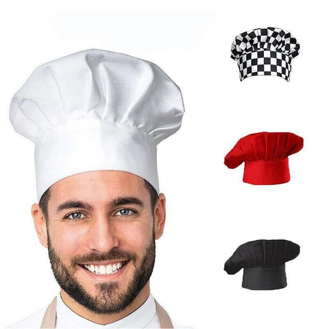 Adjustable Chef Cap with Elastic Band for Kitchen Cooking Baking Catering Use - White