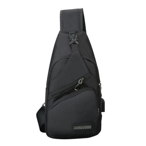 Durable Mens Chest Bag Shoulder Backpack Man Sling Cross Body Satchel Travel Bag - Black