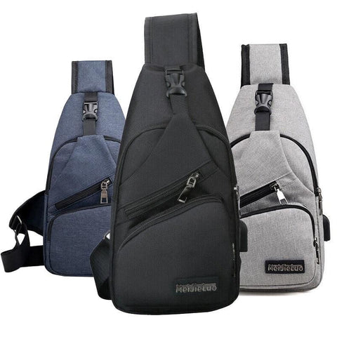 Durable Mens Chest Bag Shoulder Backpack Man Sling Cross Body Satchel Travel Bag - Grey