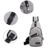 Durable Mens Chest Bag Shoulder Backpack Man Sling Cross Body Satchel Travel Bag - Grey