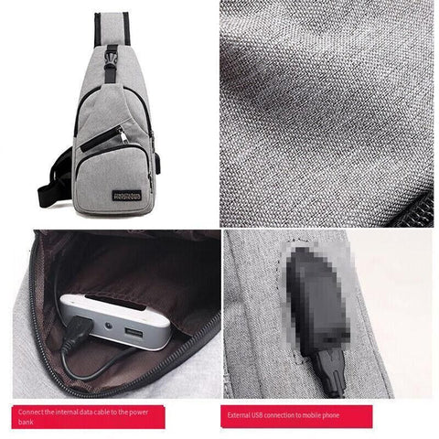 Durable Mens Chest Bag Shoulder Backpack Man Sling Cross Body Satchel Travel Bag - Grey