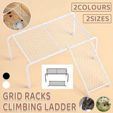 Metal Iron Chicken Feeding Ladder Grid Shelving Landscaping Platform Supplies - Black-L