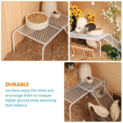 Metal Iron Chicken Feeding Ladder Grid Shelving Landscaping Platform Supplies - White-L