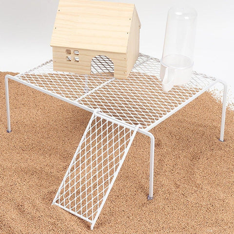 Metal Iron Chicken Feeding Ladder Grid Shelving Landscaping Platform Supplies - White-L