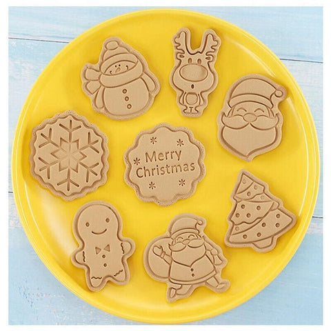 8PCS Christmas Cookie Cutter Set 3D Biscuit Moulds for Baking Fondant Pastry
