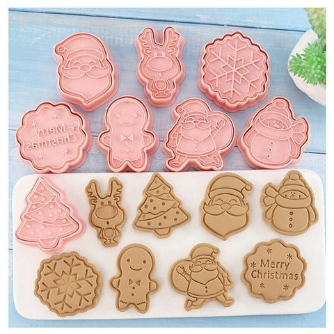 8PCS Christmas Cookie Cutter Set 3D Biscuit Moulds for Baking Fondant Pastry