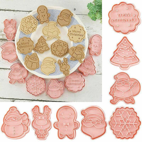 8PCS Christmas Cookie Cutter Set 3D Biscuit Moulds for Baking Fondant Pastry