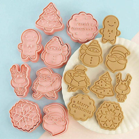 8PCS Christmas Cookie Cutter Set 3D Biscuit Moulds for Baking Fondant Pastry