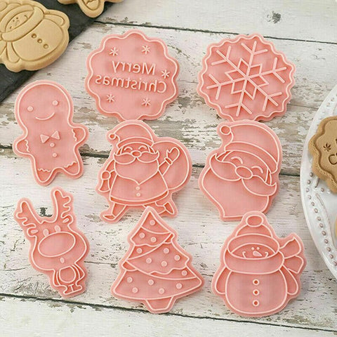 8PCS Christmas Cookie Cutter Set 3D Biscuit Moulds for Baking Fondant Pastry
