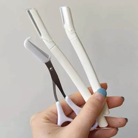 3Pcs Eyebrow Razor Set Facial Hair Remover Dermaplaning Shaving Tool Kit - Clear eyebrow*2+ Scissor comb