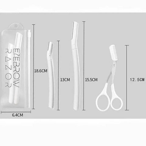 3Pcs Eyebrow Razor Set Facial Hair Remover Dermaplaning Shaving Tool Kit - Clear eyebrow*2+ Scissor comb