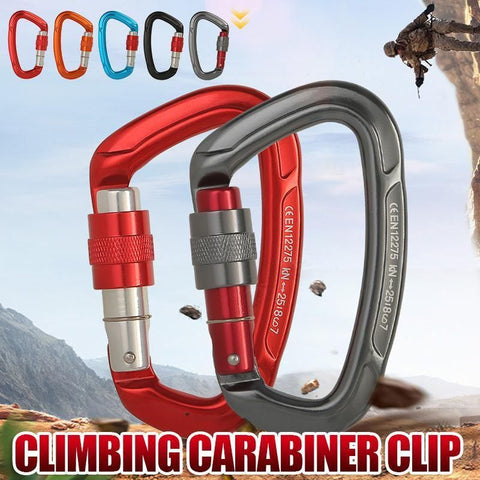 25KN Screwgate Locking Rock Climbing Carabiner Clip Aluminum D Ring Hook Buckle - Blue
