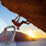 25KN Screwgate Locking Rock Climbing Carabiner Clip Aluminum D Ring Hook Buckle - Blue