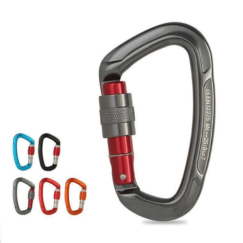 25KN Screwgate Locking Rock Climbing Carabiner Clip Aluminum D Ring Hook Buckle - Blue