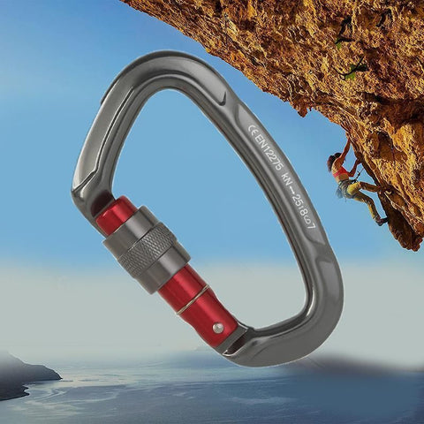 25KN Screwgate Locking Rock Climbing Carabiner Clip Aluminum D Ring Hook Buckle - Blue