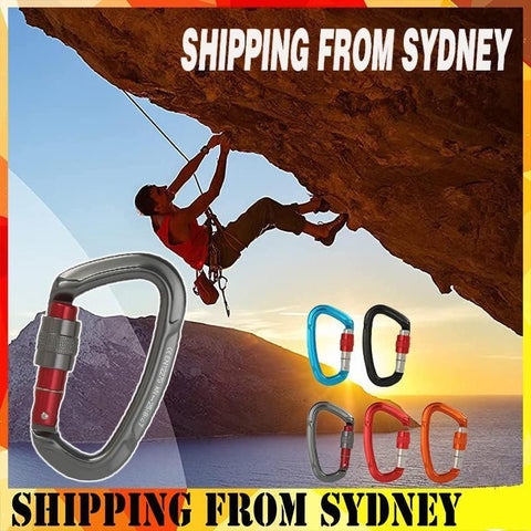 25KN Screwgate Locking Rock Climbing Carabiner Clip Aluminum D Ring Hook Buckle - Blue