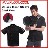 Black Unisex Mesh Sleeve Chef Coat Jacket Restaurant Hotel Cook Short Uniform - XL