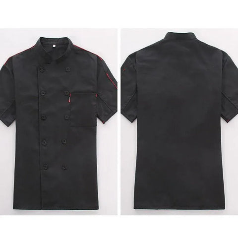 Black Unisex Mesh Sleeve Chef Coat Jacket Restaurant Hotel Cook Short Uniform - XL
