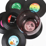 6PCS Retro Vinyl Record Drink Coasters Set - Round ABS Cup Mats for Home or Bar