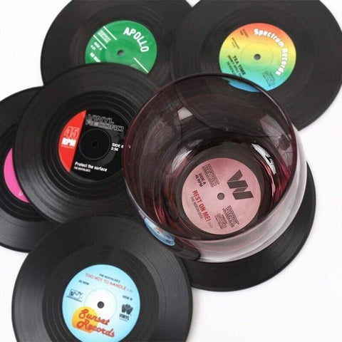 6PCS Retro Vinyl Record Drink Coasters Set - Round ABS Cup Mats for Home or Bar