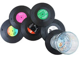 6PCS Retro Vinyl Record Drink Coasters Set - Round ABS Cup Mats for Home or Bar