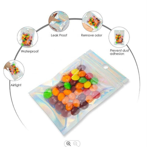 100/200X Iridescent Zip Bags for Food Storage & Holographic Makeup Pouch - 7*10cm 200PCS
