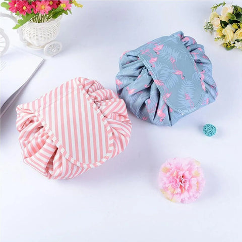 Portable Travel Makeup Bag Drawstring Cosmetic Pouch Lazy Storage Organiser Case - Beige Lipstick