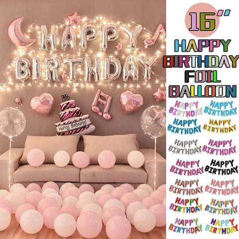40Cm 3D Happy Birthday Letters Balloons Inflating Foil Banner Bunting Celebrate - Gold