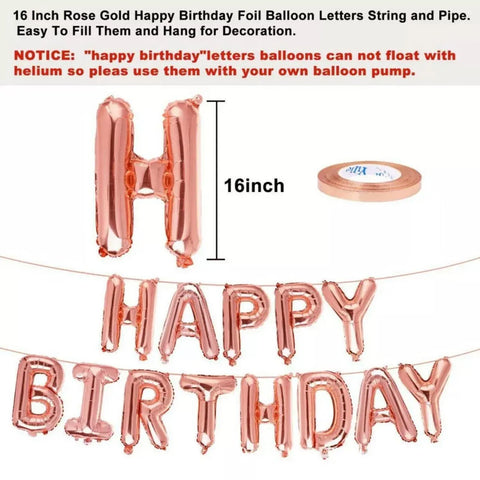 40Cm 3D Happy Birthday Letters Balloons Inflating Foil Banner Bunting Celebrate - Gold