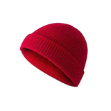 Men Women Mini Fisherman Beanie Winter Spring Hat Soft Knitted Docker Skull Cap - Red
