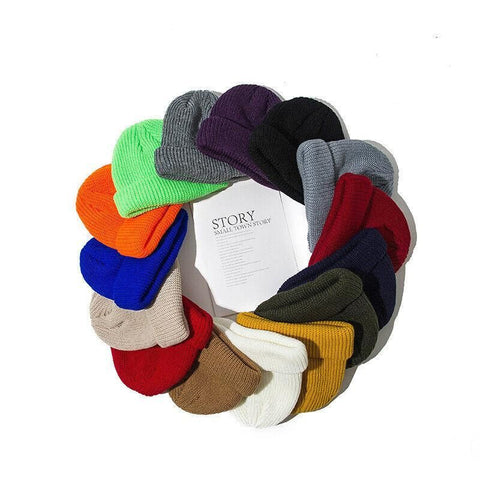 Men Women Mini Fisherman Beanie Winter Spring Hat Soft Knitted Docker Skull Cap - Red