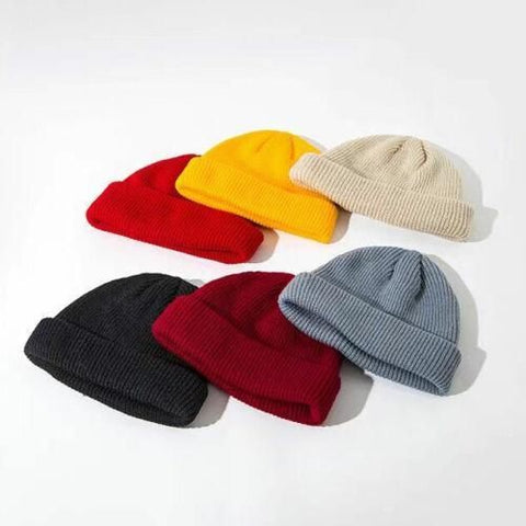 Men Women Mini Fisherman Beanie Winter Spring Hat Soft Knitted Docker Skull Cap - Red