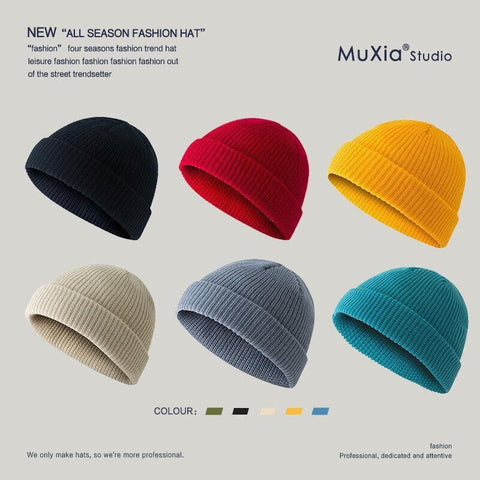 Men Women Mini Fisherman Beanie Winter Spring Hat Soft Knitted Docker Skull Cap - Rose Red