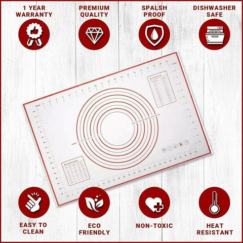 Non-Stick Silicone Baking Mat Rolling Cake Dough Scale Pastry Clay Fondant Sheet - Red 40*30cm