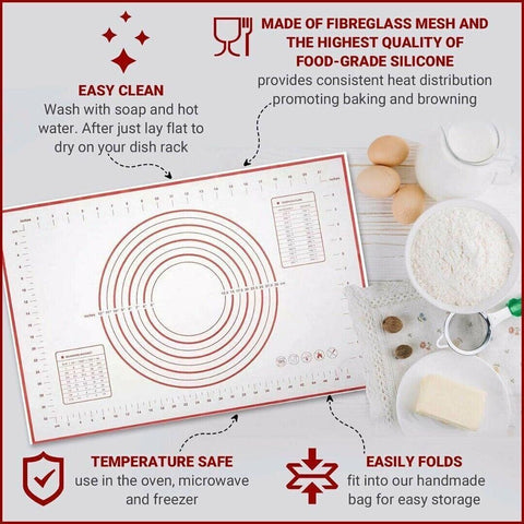 Non-Stick Silicone Baking Mat Rolling Cake Dough Scale Pastry Clay Fondant Sheet - Red 40*30cm