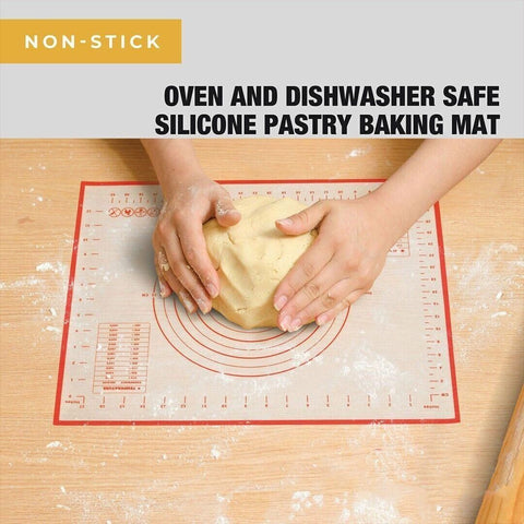 Non-Stick Silicone Baking Mat Rolling Cake Dough Scale Pastry Clay Fondant Sheet - Red 40*30cm