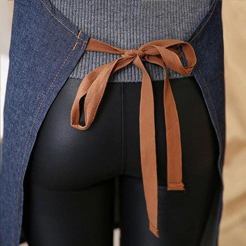 Adjustable Denim Apron Pocket Hanging Neck Cooking Kitchen Baking Bar Cafe Chefs